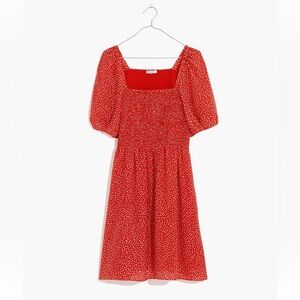 Madewell Silk Lucie Puff-Sleeve Smocked Mini Dress in Park Picnic